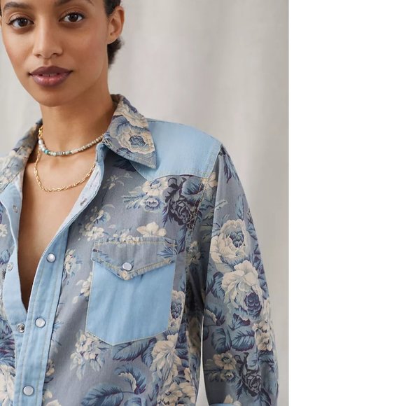 COPY - Anthropologie NEW Floral Chambray Buttondown - Picture 4 of 8